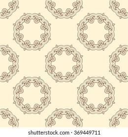 Decorative vector seamless pattern with round oriental ornament
