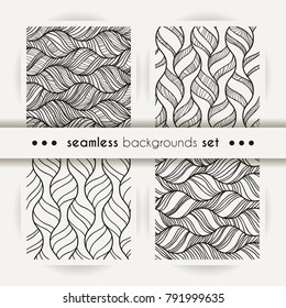 Decorative vector seamless set of wave patterns. Endless illustrations with abstract doodle streams. Geometric ornament.