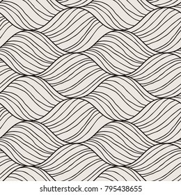 Decorative vector seamless wave pattern. Endless illustration with abstract doodle streams. Geometric ornament.