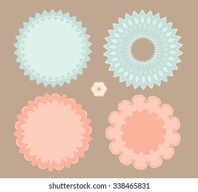 Decorative vector set of circular shapes. Pastel colors, blue and pink.