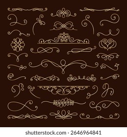 Decorative Vector set. Elegant decorative flourishes and swirls in a vintage style. Flourishes add a classic touch. Swirls and flourishes perfect for vintage designs. Hand drawn ornament vector set.