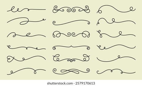 Decorative Vector set. Elegant decorative lines, swirls, and flourishes. Swirls and lines for design. Flourishes and decorative elements for creative projects. Hand drawn ornament vector set.