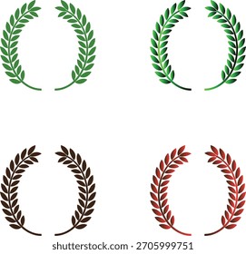 Um vetor decorativo de folhas de coroa de louro verde e ramos de azeitona de ouro ilustrando um símbolo de triunfo, vencedor ou troféu de prêmio