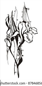 decorative vector silhouette - ornamental iris flower