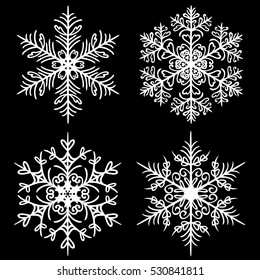 Decorative vector Snowflakes set on black background.