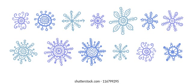 Decorative vector Snowflakes set - winter series clip-art in blue colors