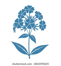 A decorative vector style drawing of a blue flowering plant with multiple petals and pointed leaves against a white background