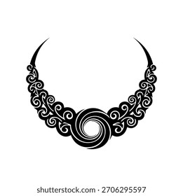 Decorative Vector Swirl Necklace Crescent Silhouette Illustration Jewelry Vintage Ornament Design