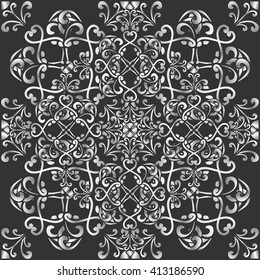 Decorative vector symbol mandala Gothic weave black square background