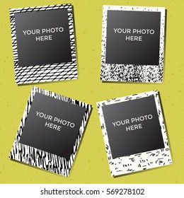 Decorative vector template frame. Abstract; scribble; grungy design. These photo frame can be use for kids picture or memories. Scrapbook design concept. Inset your picture.