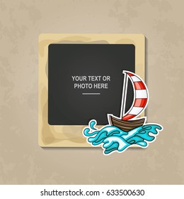 Decorative vector template frame. These photo frame you can use for kids pictures and memories. Scrapbook design concept. Insert your picture.
