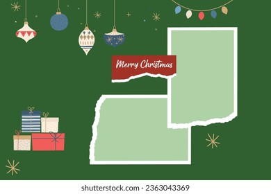 Decorative vector template frame. This photo frame you can use for kids picture or memories. Scrapbook design concept. Insert your picture. Merry Christmas and Happy New Year 