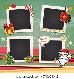 Decorative vector template frame. This photo frame you can use for kids picture or memories. Scrapbook design concept. Insert your picture. Merry Christmas and Happy New Year 