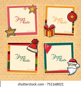 Decorative vector template frame. This photo frame you can use for kids picture or memories. Scrapbook design concept. Insert your picture. Merry Christmas and Happy New Year