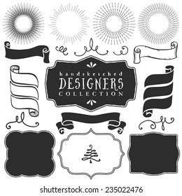 Decorative vector templates and elements for design of logos and badges in vintage style.