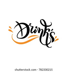 Decorative vector text Drinks. For menu design, wine list for restaurants, cafes, bars, lounge bars. cafeterias.