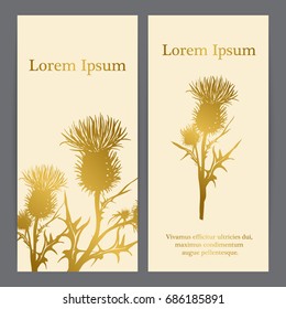 Decorative vector thistle (Carduus acanthoides) silhouette, template for banner, invitation or background