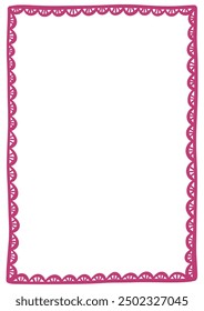 Decorative vector vintage frame with lace edge. A clipart element in hand-drawn style. Isolated decoration in burgundy color. Suitable for wedding or birthday invitation.