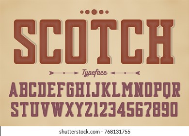 Decorative vector vintage retro typeface, font, alphabet letters. Color swatches control
