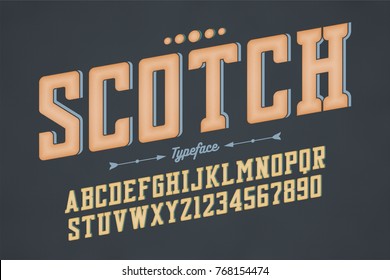 Decorative vector vintage retro typeface, font, alphabet letters. Color swatches control