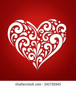 Decorative vector white heart on a red background for Valentine's Day
