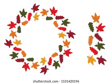 Decorative vector wreath of colorful autumn leaves. The colors of autumn. Day of Knowledge. School. Isolated object on a white background. Elements of the wreath.