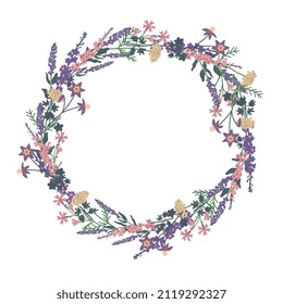 Decorative vector wreath with different flowers