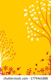 Decorative vector yellow background with ornament elements, shapes and curves for design. Place for text or image. 