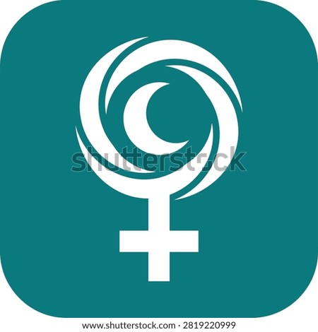 Decorative venus sign featuring moon crescent and spiral. Creative icon for feminine identity and mysticism.