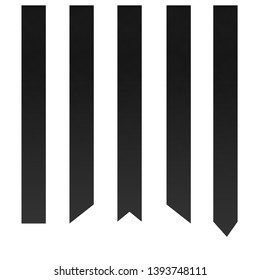 Decorative vertical black ribbons collection isolated on white background