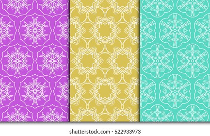 decorative vertical floral pattern. set of seamless vector illustration. purple, blue, orange color
