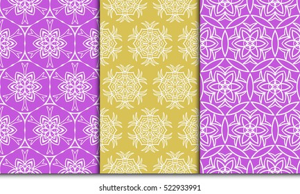 decorative vertical floral pattern. set of seamless vector illustration. purple, blue, orange color