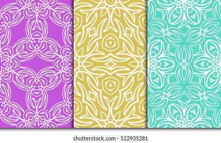 decorative vertical floral pattern. set of seamless vector illustration. purple, blue, orange color