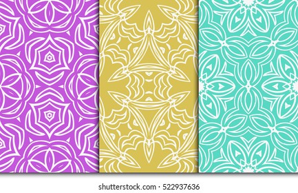 decorative vertical floral pattern. set of seamless vector illustration. purple, blue, orange color
