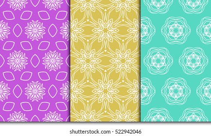 decorative vertical floral pattern. set of seamless vector illustration. purple, blue, orange color