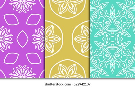 decorative vertical floral pattern. set of seamless vector illustration. purple, blue, orange color