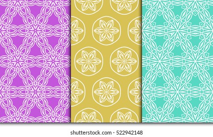 decorative vertical floral pattern. set of seamless vector illustration. purple, blue, orange color