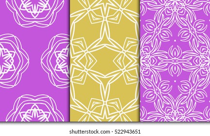 decorative vertical floral pattern. set of seamless vector illustration. purple, blue, orange color