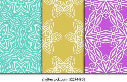 decorative vertical floral pattern. set of seamless vector illustration. purple, blue, orange color