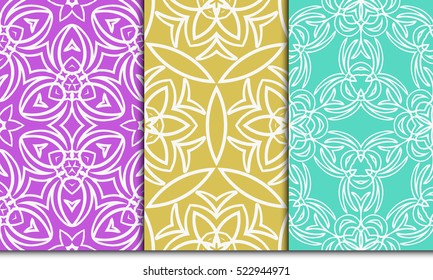 decorative vertical floral pattern. set of seamless vector illustration. purple, blue, orange color