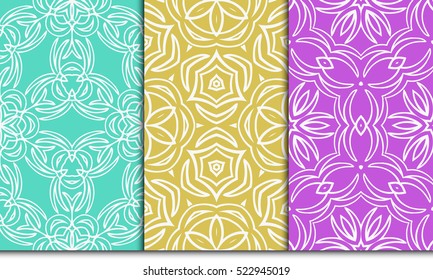 decorative vertical floral pattern. set of seamless vector illustration. purple, blue, orange color