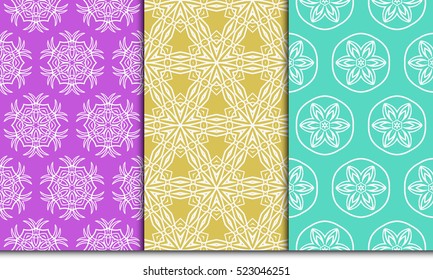 decorative vertical floral pattern. set of seamless vector illustration. purple, blue, orange color