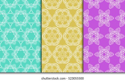 decorative vertical floral pattern. set of seamless vector illustration. purple, blue, orange color