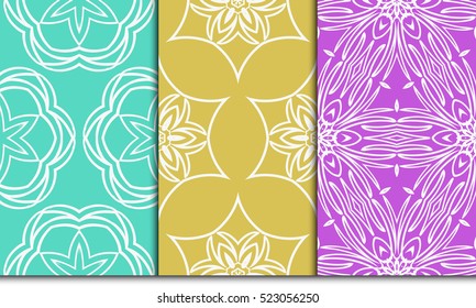 decorative vertical floral pattern. set of seamless vector illustration. purple, blue, orange color