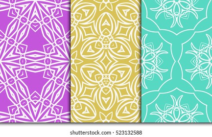 decorative vertical floral pattern. set of seamless vector illustration. purple, blue, orange color