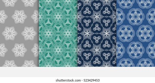 decorative vertical floral pattern. set of seamless vector illustration. grey, blue, green color. modern ornament