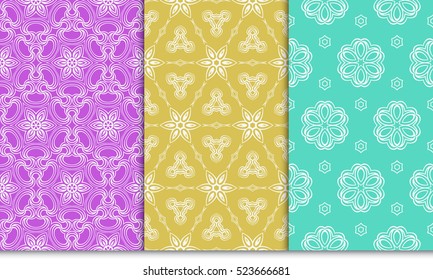 decorative vertical floral pattern. set of seamless vector illustration. purple, blue, orange color