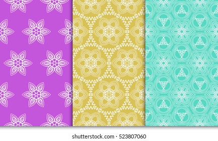 decorative vertical floral pattern. set of seamless vector illustration. purple, blue, orange color