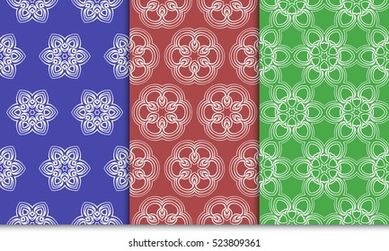 decorative vertical floral pattern. set of seamless vector illustration. red, blue, green color. modern ornament