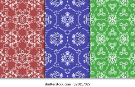 decorative vertical floral pattern. set of seamless vector illustration. red, blue, green color. modern ornament
